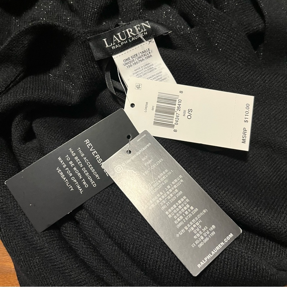 RALPH LAUREN Reverible Poncho Ruana - BLACK or BLACK w/ SILVER METALLIC - OS - Picture 5 of 6